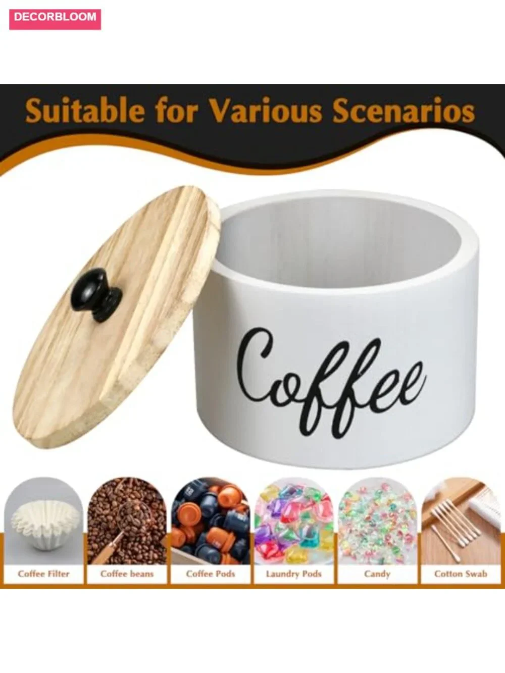 Wooden Coffee Filter Holder with Lid, Rustic Farmhouse Coffee Storage